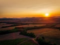 Beautiful Sunset over vineyard in Europe, aerial view Royalty Free Stock Photo