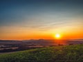 Beautiful Sunset over vineyard in Europe, aerial view Royalty Free Stock Photo