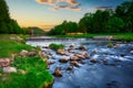 A beautiful sunset over the Vistula River in Ustron, Silesian Beskids. Poland Royalty Free Stock Photo