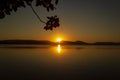 beautiful sunset over Watson Taylors Lake in Crowdy Bay National Park, New South Wales, Australia