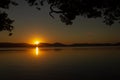 beautiful sunset over Watson Taylors Lake in Crowdy Bay National Park, New South Wales, Australia