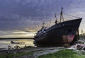 Beautiful sunset over White Sea with a ship Royalty Free Stock Photo