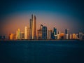 Beautiful sunset overt the Abu Dhabi`s skyline Royalty Free Stock Photo