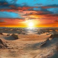 Beautiful sunset panorama at the dune beach, nature, sea & ocean