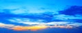 Sunset view, morning sunrise panorama, blue sky, colorful red pink orange yellow clouds, dawn cloudy skies, sundown heaven Royalty Free Stock Photo