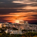 Beautiful Sunset at Parthenon, Acropolis of Athens, Vacations in Royalty Free Stock Photo