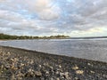 Beautiful sunset, pebble beach, Riviere des galets, Mauritius. Royalty Free Stock Photo