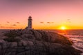 Beautiful sunset at Peggy\'s Cove Lighthouse with vibrant dynamic color, Nova Scotia, Canada