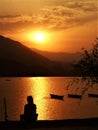 Beautiful Sunset in Phewa Lake in Nepal