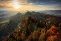 A beautiful sunset in the Pieniny Mountains at autumn. Poland