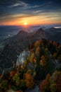 A beautiful sunset in the Pieniny Mountains at autumn. Poland