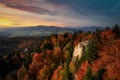 A beautiful sunset in the Pieniny Mountains at autumn. Poland