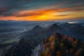 A beautiful sunset in the Pieniny Mountains from the top of Three Crowns peak in autumn. Poland Royalty Free Stock Photo