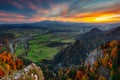 A beautiful sunset in the Pieniny Mountains with a view of the Tatra Mountains at autumn. Poland Royalty Free Stock Photo