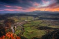 A beautiful sunset in the Pieniny Mountains with a view of the Tatras at autumn. Poland Royalty Free Stock Photo