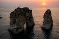 Beautiful Sunset in Pigeon Rocks in Raouche, Beirut, Lebanon. Royalty Free Stock Photo