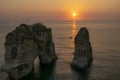 Beautiful Sunset in Pigeon Rocks in Raouche, Beirut, Lebanon. Royalty Free Stock Photo