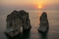 Beautiful Sunset in Pigeon Rocks in Raouche, Beirut, Lebanon. Royalty Free Stock Photo