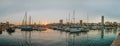 Beautiful sunset at port of Alicante, Spain at Mediterranean sea. Santa Barbara castle -panoramic aerial view at the famous Royalty Free Stock Photo