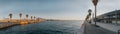 sunset at port of Alicante, Spain at Mediterranean sea. Santa Barbara castle -panoramic aerial view at the famous Royalty Free Stock Photo