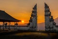 Sunset at the Pura Lempuyang Luhur Temple, known as the Gates of Heaven, with mount batur in background in Bali, Indonesia, Asia Royalty Free Stock Photo