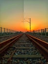 Beautiful sunset and railway track in india Royalty Free Stock Photo