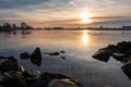 Beautiful sunset at the rain river the IJssel Royalty Free Stock Photo