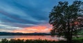 Beautiful sunset reflects over Lake Wlson after flooding rains in Brevard