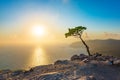 Beautiful sunset on Rhodes island from Monolithos castle Rhodes, Greece Royalty Free Stock Photo