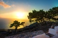 Beautiful Sunset On Rhodes Island From Monolithos Castle Rhodes, Greece