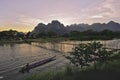 Beautiful sunset on the river Nam Song, Vang Vieng, Laos Royalty Free Stock Photo