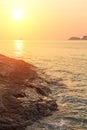 Beautiful sunset on a rocky beach. Nature. Royalty Free Stock Photo