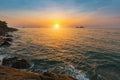 Beautiful sunset on a rocky seashore. Nature. Royalty Free Stock Photo