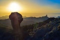 Beautiful sunset with the Roque Nublo peak on Gran Canaria island, Spain Royalty Free Stock Photo