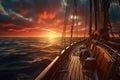 Beautiful sunset on a sailing ship. Dramatic sky over the sea Royalty Free Stock Photo