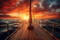 Beautiful sunset on a sailing ship. Dramatic sky over the sea Royalty Free Stock Photo