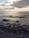 Beautiful sunset on the sandy beach of the Baltic Sea in Lietva, Klaipeda