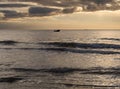 Beautiful sunset on the sandy beach of the Baltic Sea in Lietva, Klaipeda