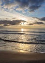 Beautiful sunset on the sandy beach of the Baltic Sea in Lietva, Klaipeda