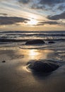 Beautiful sunset on the sandy beach of the Baltic Sea in Lietva, Klaipeda