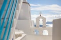 Beautiful sunset at Santorini island, Greece. a church in the greek islands overlooking the sea as the sun comes up Royalty Free Stock Photo