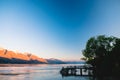 Beautiful sunset scene at the lake. Kinloch, New Zealand Royalty Free Stock Photo