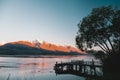 Beautiful sunset scene at the lake. Kinloch, New Zealand Royalty Free Stock Photo