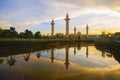 Beautiful sunset scenery and a reflection of majestic mosque in Royalty Free Stock Photo