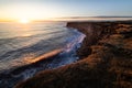 Beautiful sunset at scenic Krisuvikurberg cliffs on a warm bright day in autumn at the rough atlantic coast in iceland