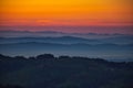 beautiful sunset on the schnebelhorn in zurich oberland, fischenthal. a bit of fog over Zurich, swiss panorama