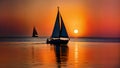 Beautiful sunset on the sea with a yacht Royalty Free Stock Photo