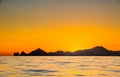 Beautiful Sunset of Seascape with Mountains silhouets. Sea off the Coast of Cabo San Lucas. Gulf of California also known as the Royalty Free Stock Photo