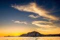 Beautiful Sunset of Seascape with Mountains silhouets. Sea off the Coast of Cabo San Lucas. Gulf of California also known as the Royalty Free Stock Photo