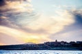 Beautiful Sunset of Seascape with Mountains silhouets. Sea off the Coast of Cabo San Lucas. Gulf of California also known as the Royalty Free Stock Photo